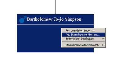 Aus Stammbaum entfernen im Kontextmenü eines Personenkästchens