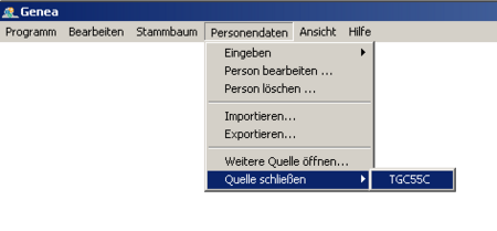 Im Menüpunkte Personendaten - Quelle schließen klnnen Sie eine geöffnete Gedcom-Datei wieder schließen