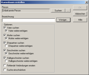 Der Stammbaum-erstellen-Dialog