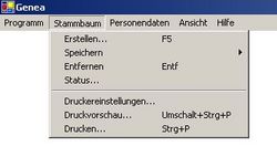 Menüpunkt Stammbaum - Erstellen