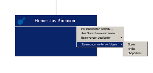 Stammbaum weiterverfolgen im Kontextmenü eines Personenkästchens