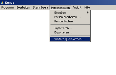 Im Menüpunkt Personendaten - Weitere Quelle öffnen können Sie eine Gedcom-Datei öffnen