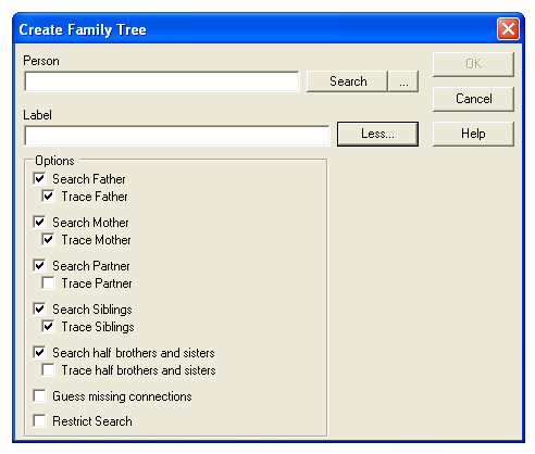 This dialog is used to create a family tree. After entering a name, the family tree will be created.