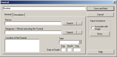 The funeral data dialog