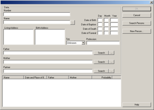 The Person-Selection-Dialog is used to select a previously entered person to establish a connection to another person.